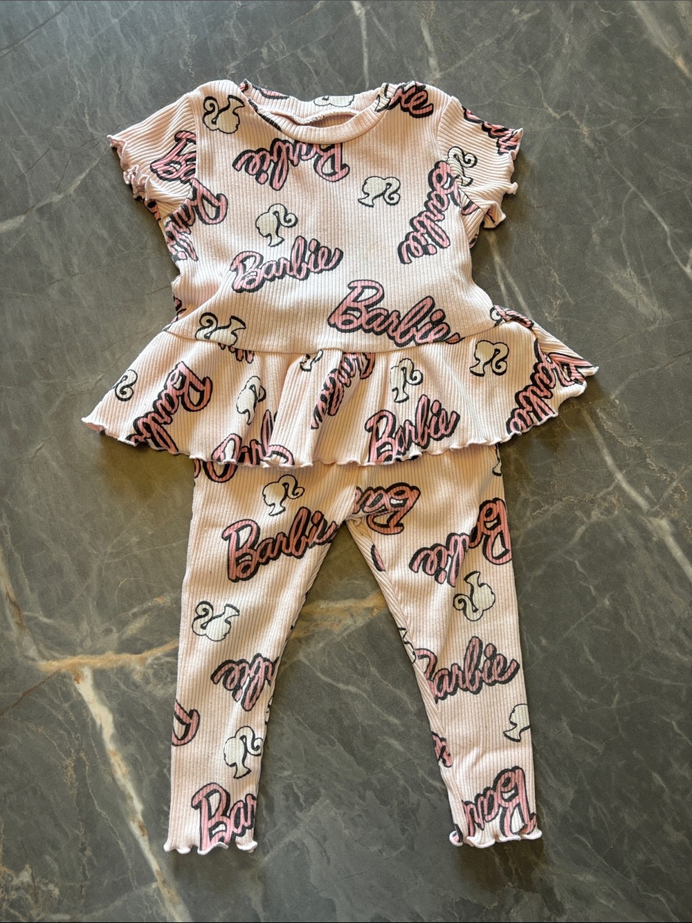 Barbie Light Pink Script Peplum Top & Leggings Set